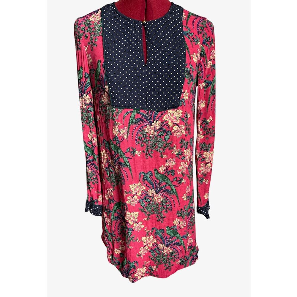 Maeve‎ Women’s Size 4 Polka Dot Bird Floral Print Mini Shift Dress
